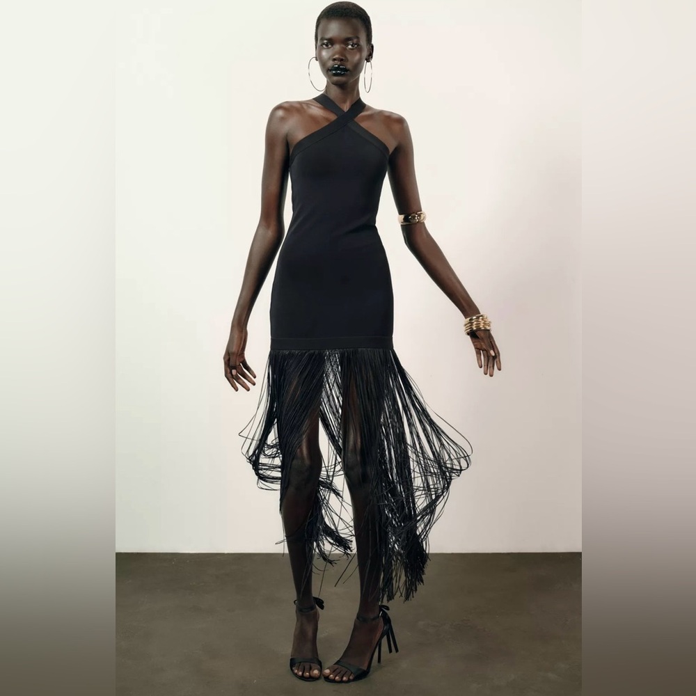 NWT Zara Black Fringe Dress
